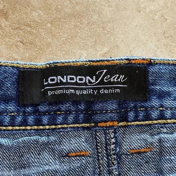 London Jean Y2K Denim Mini Skirt Distress - Picture 2 of 4